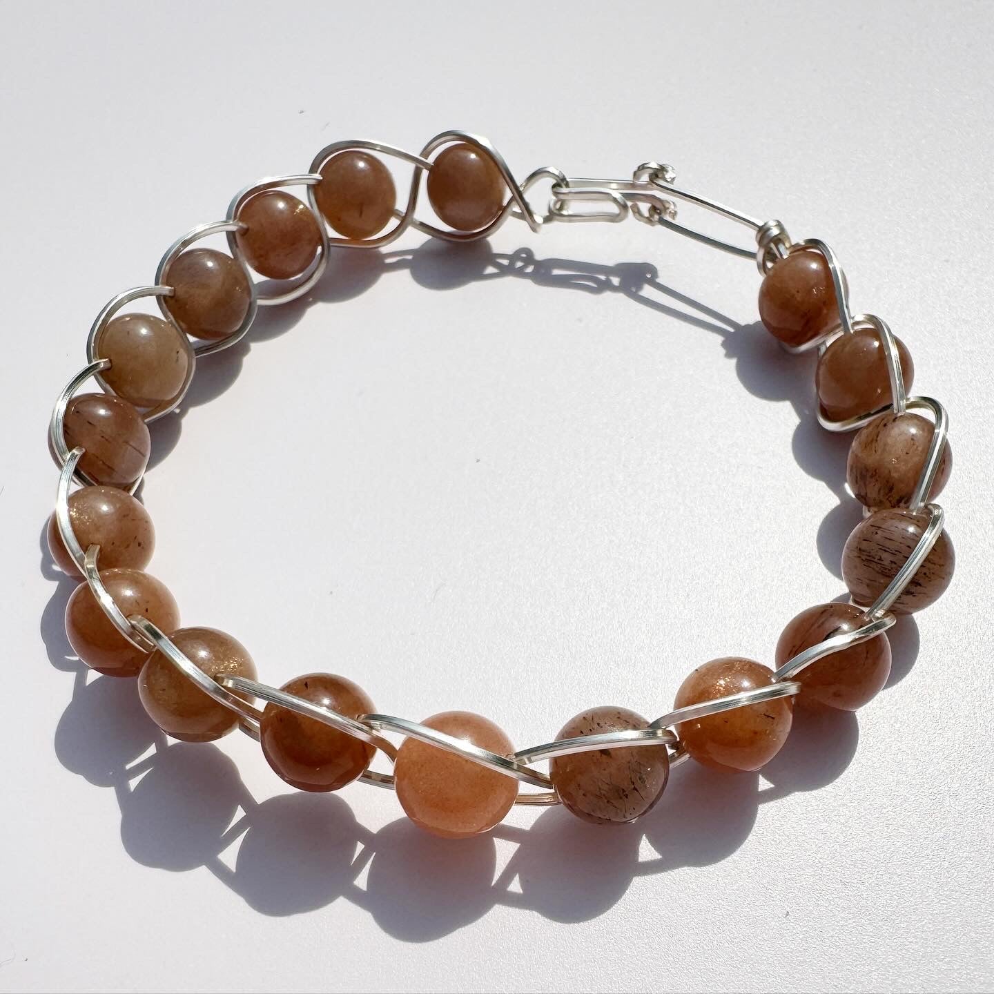Peach Moonstone, Silver Bracelet Handmade Made By Papa Moon