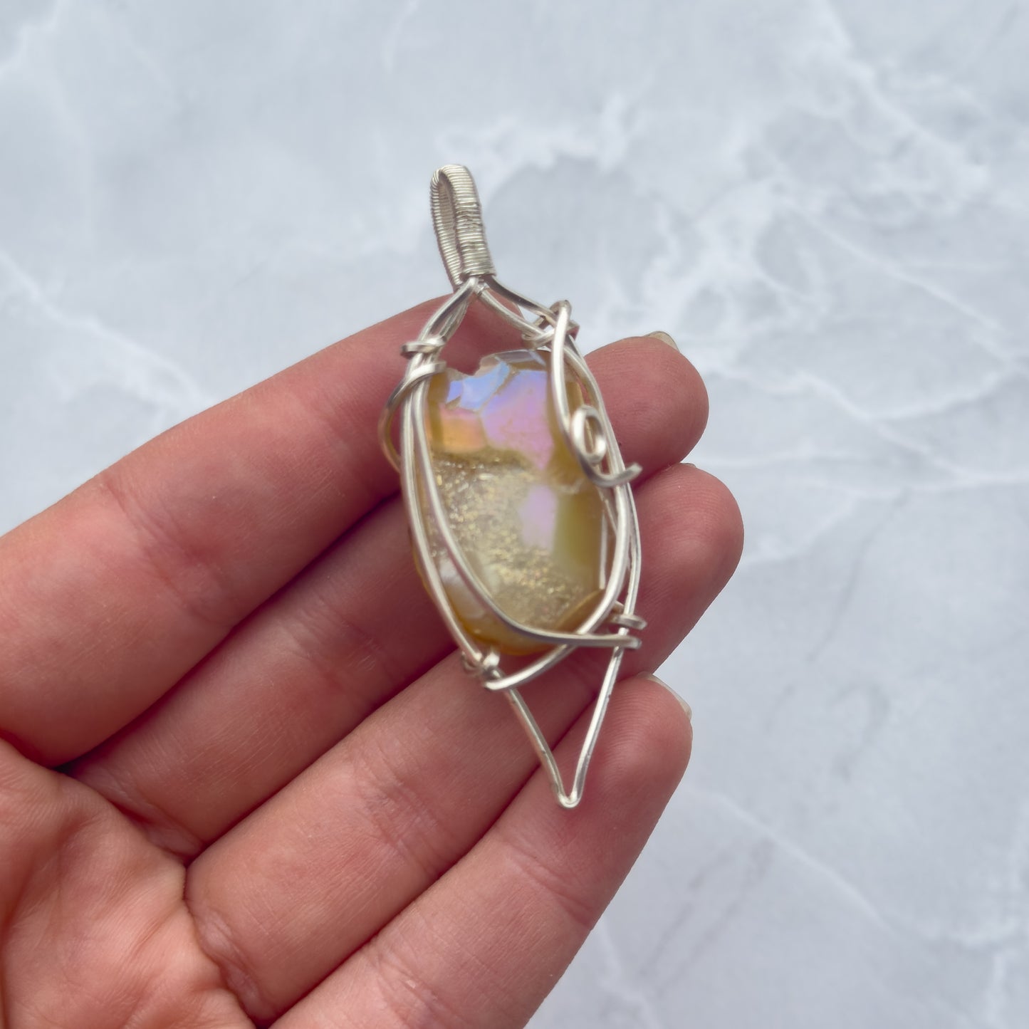 handmade copper wire wrapped aura druzy Agatę pendant