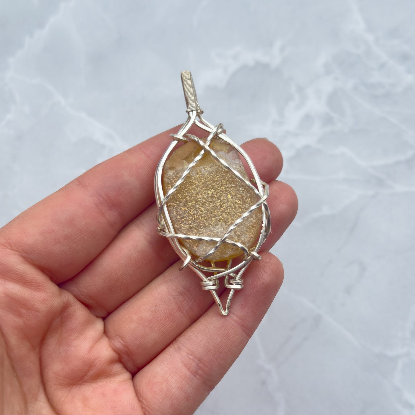 handmade copper wire wrapped aura druzy Agatę pendant