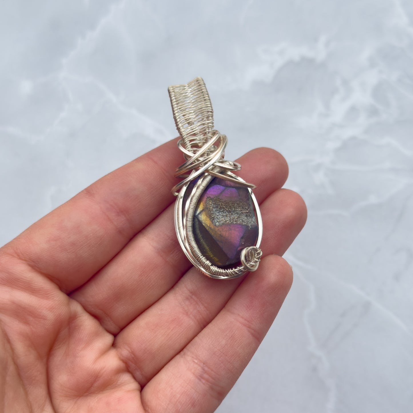 handmade copper wire wrapped aura druzy Agatę pendant