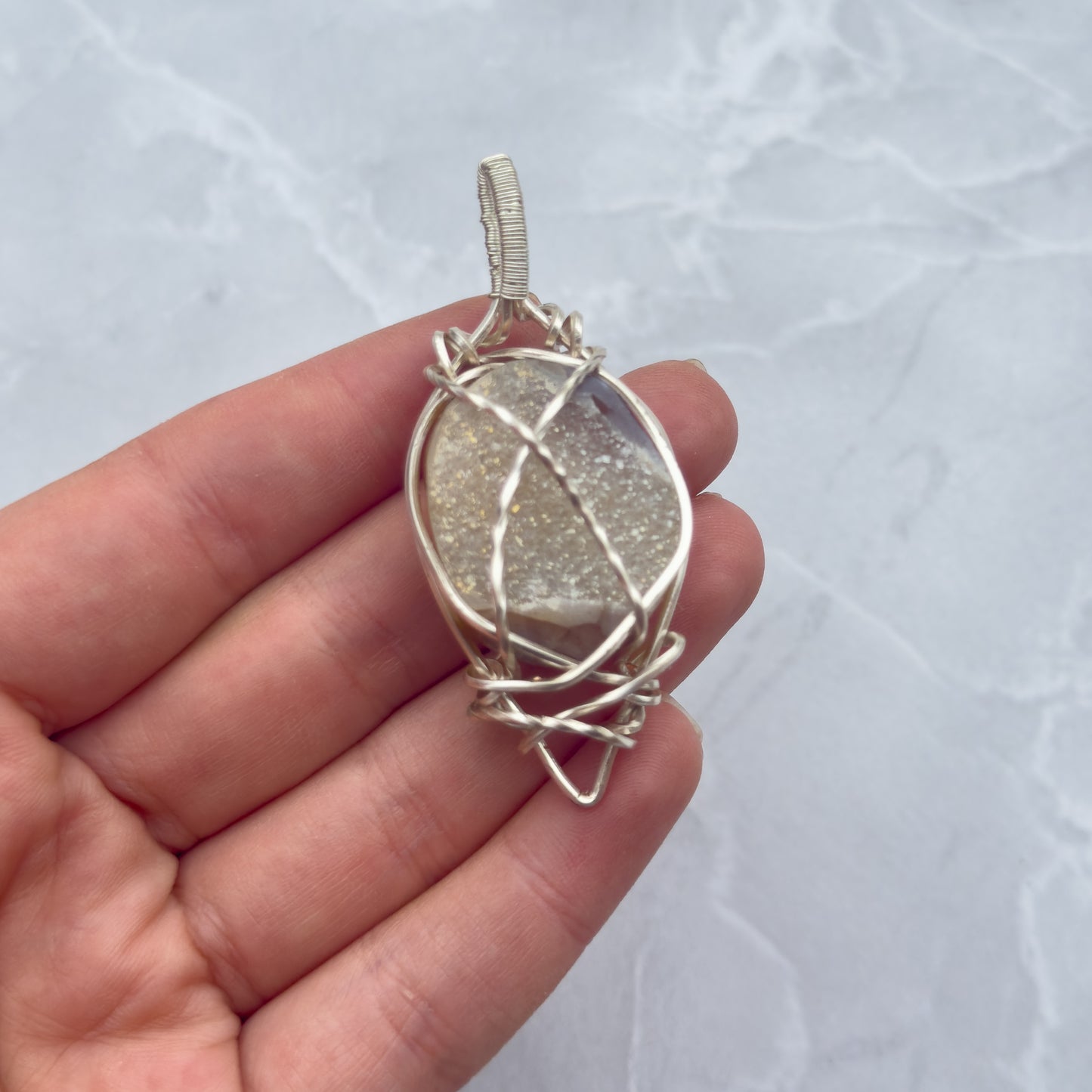 handmade copper wire wrapped aura druzy Agatę pendant
