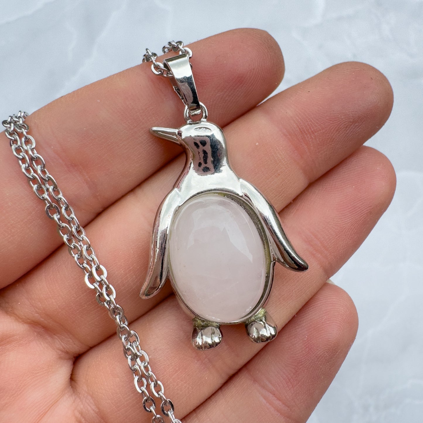 Rose Quartz Penguin Necklace
