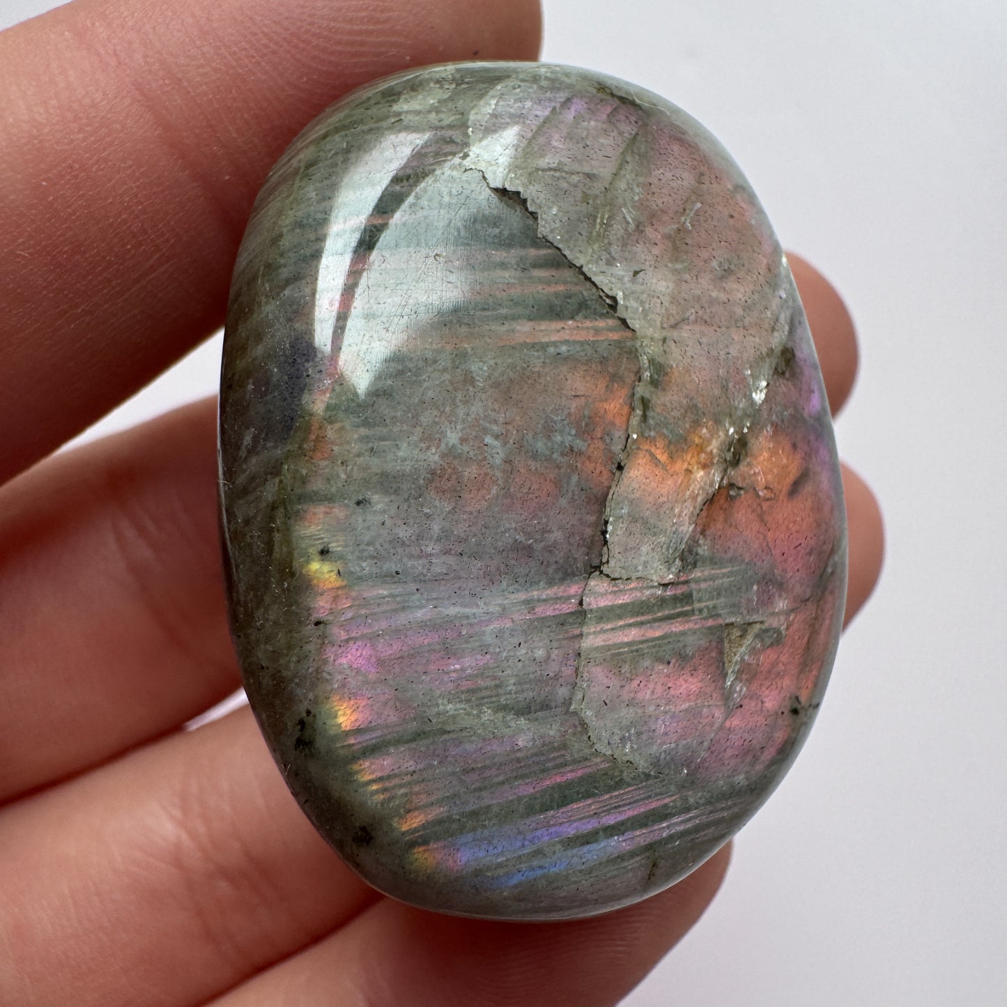 Labradorite Palmstone 9 (Pink, Orange & Yellow Flash)