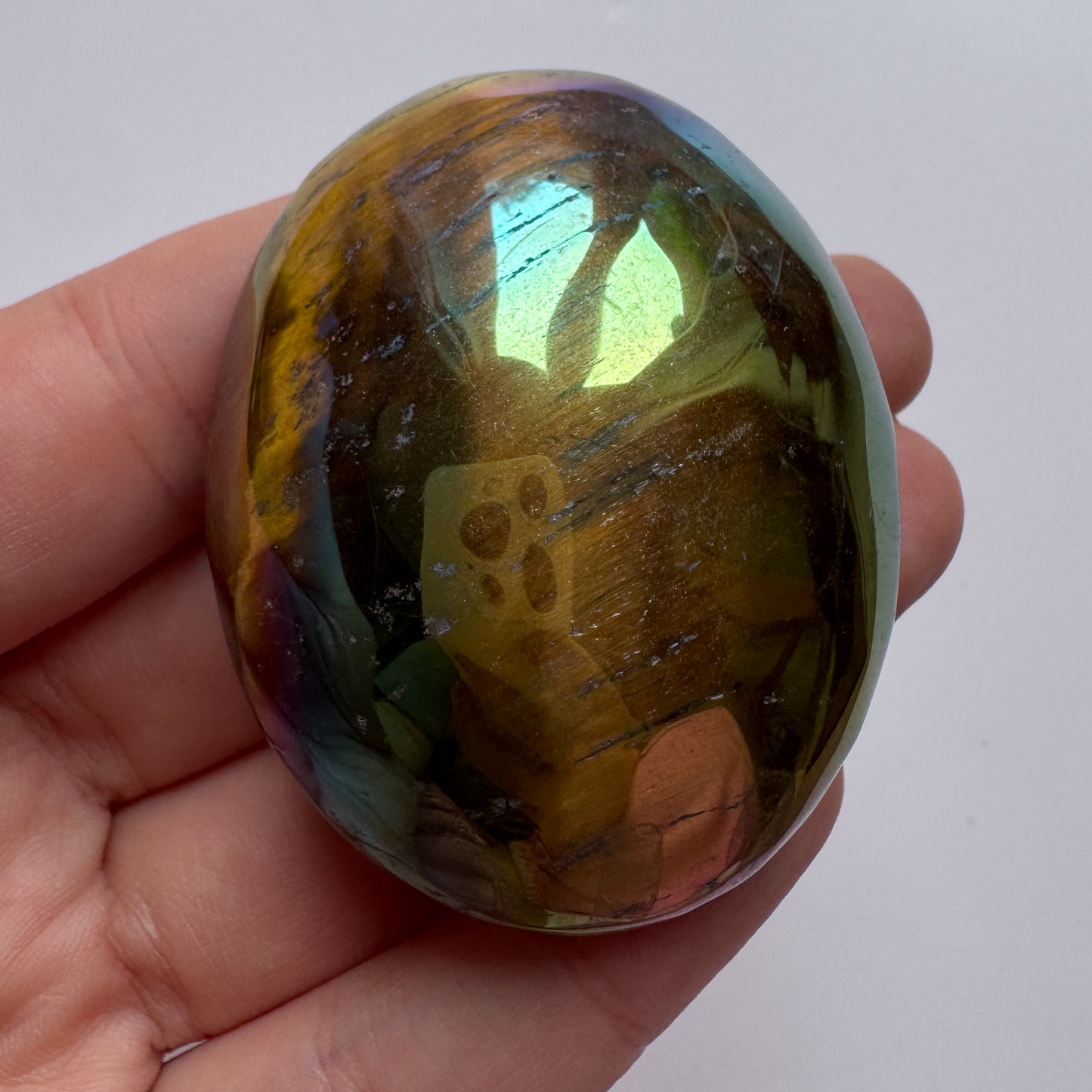 Aura Coated Tigers Eye Palmstone