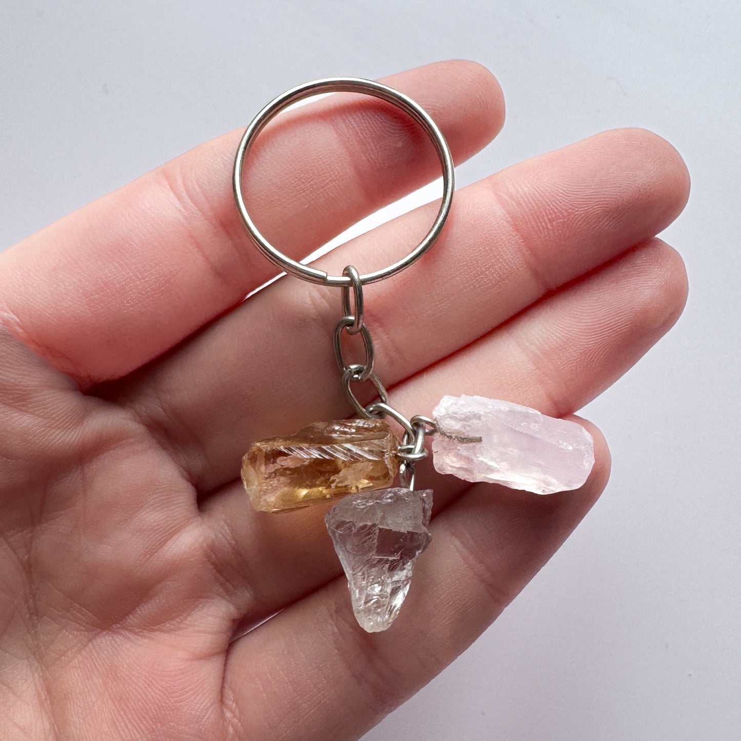 Citrine, Clear Quartz & Rosequartz Keyring