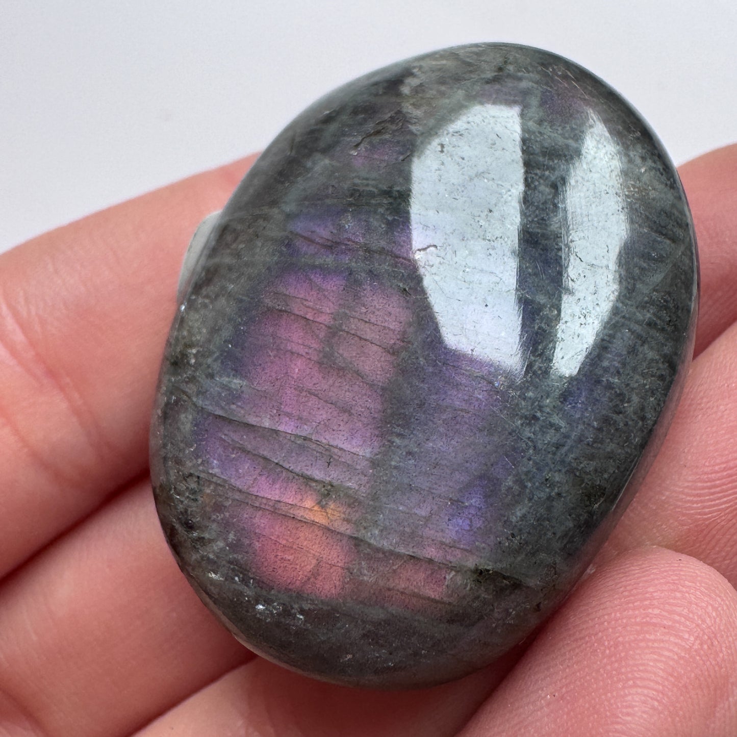 Labradorite Palmstone 26 Purple Pink Orange Flash