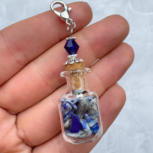 Glass Bottle Keyring Charm With Lapis Lazuli