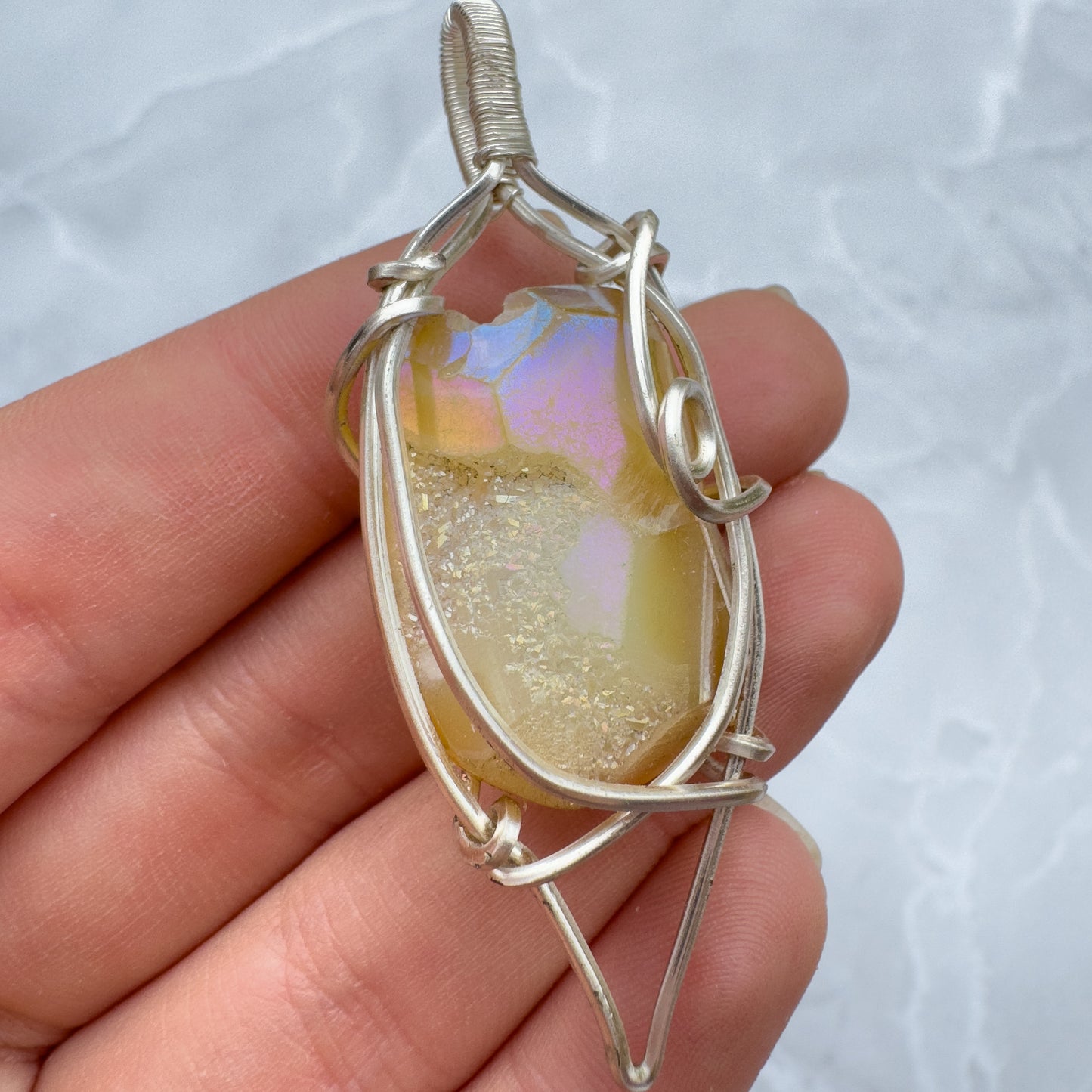 handmade copper wire wrapped aura druzy Agatę pendant