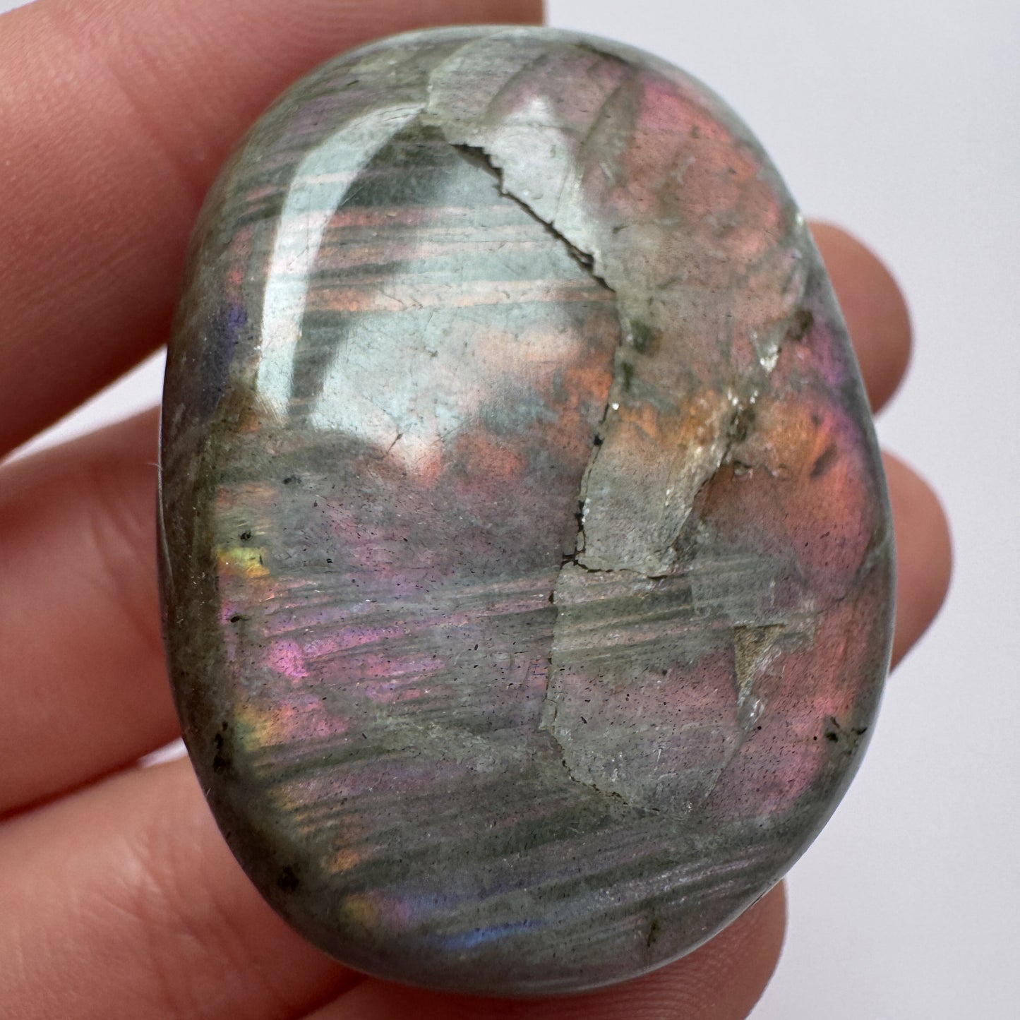 Labradorite Palmstone 9 (Pink, Orange & Yellow Flash)