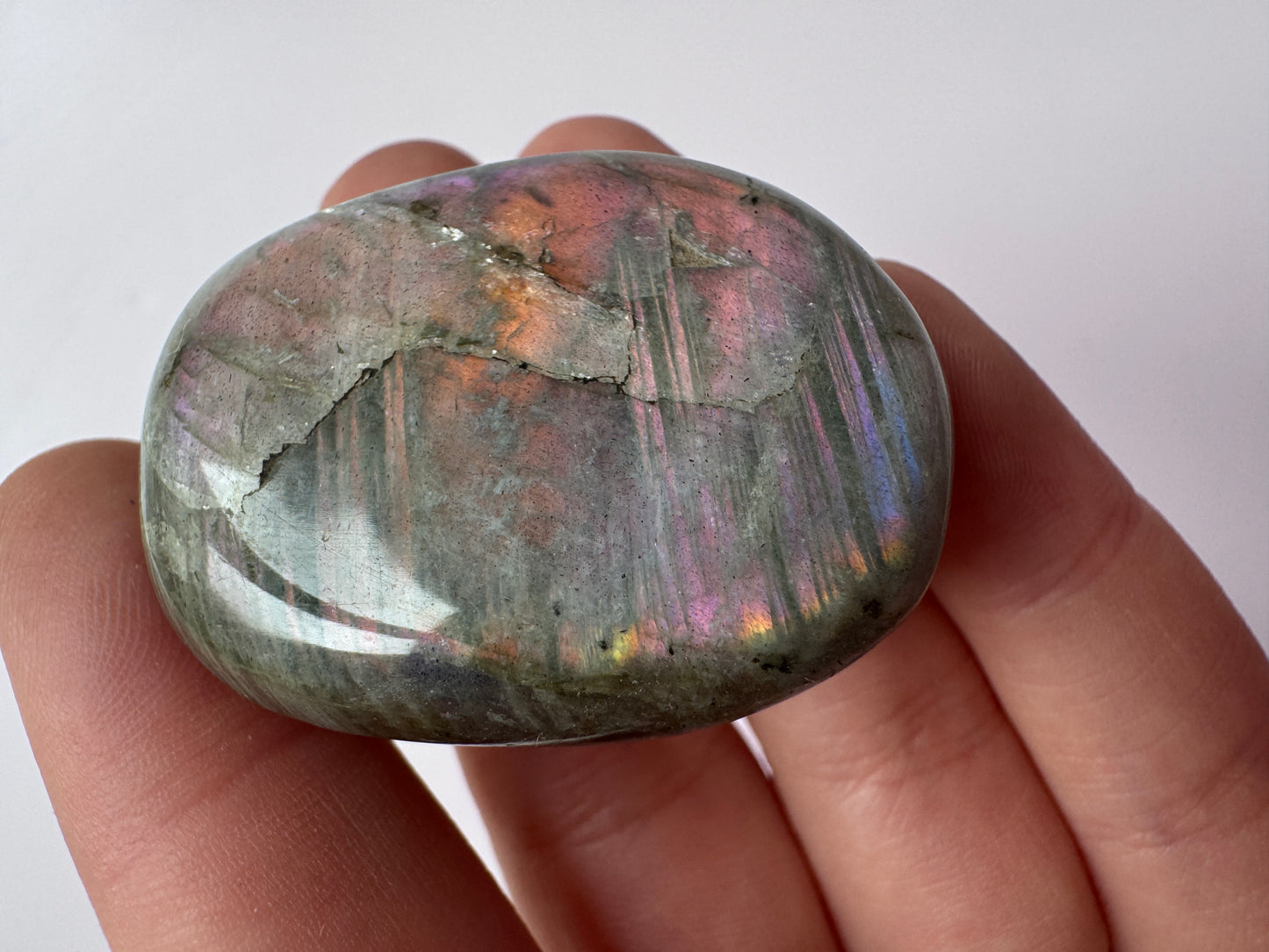 Labradorite Palmstone 9 (Pink, Orange & Yellow Flash)