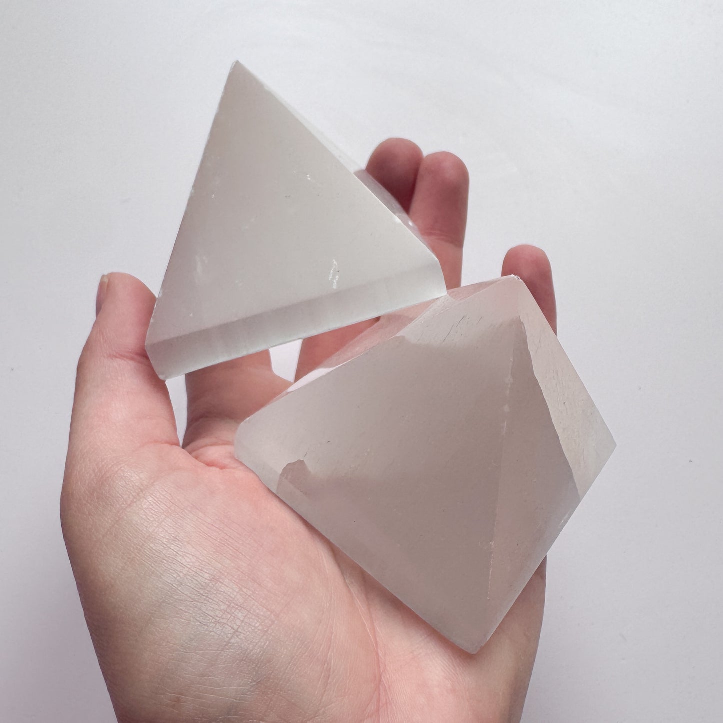 2x Selenite Pyramids