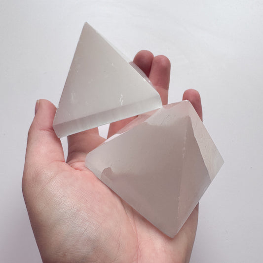 2x Selenite Pyramids