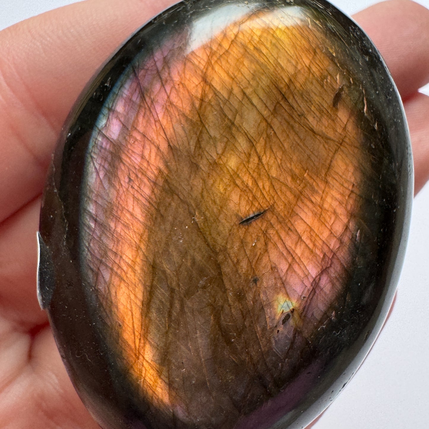 Sunset Labradorite Palmstone (Orange & Pink Flash)