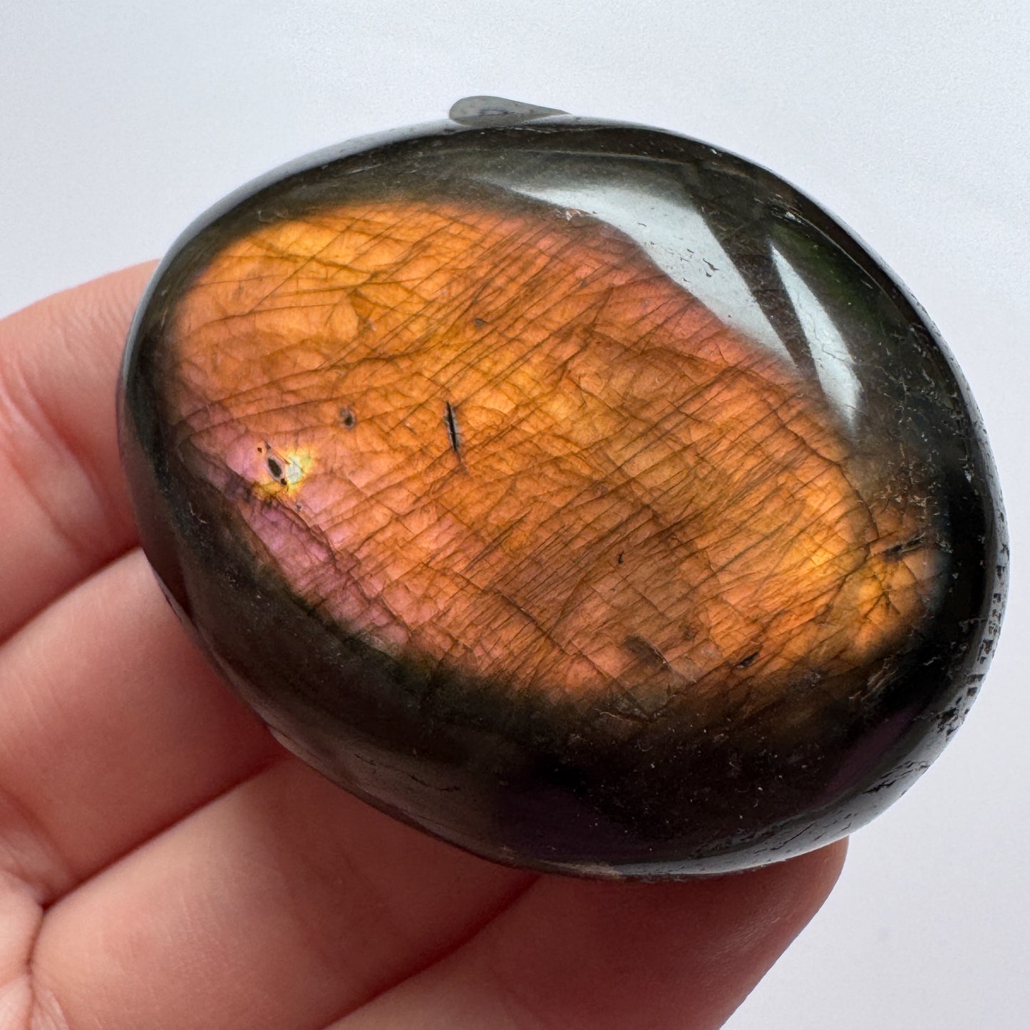 Sunset Labradorite Palmstone (Orange & Pink Flash)