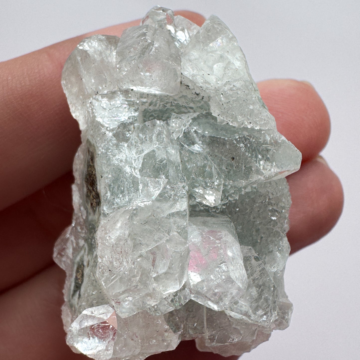 Apophyllite Cluster with pink flash