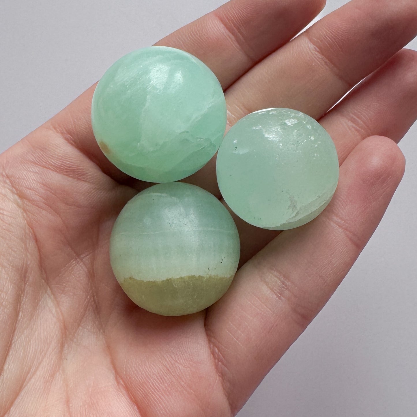x3 Green Calcite Spheres